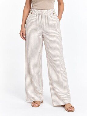Robert Louis Linen Blend Striped Wide Leg Pants XL NWT